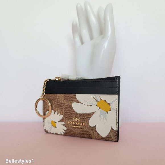 COACH Mini Skinny ID Case In Signature Canvas With Floral Print- Tan Multi🎈⭐ - Picture 8 of 15